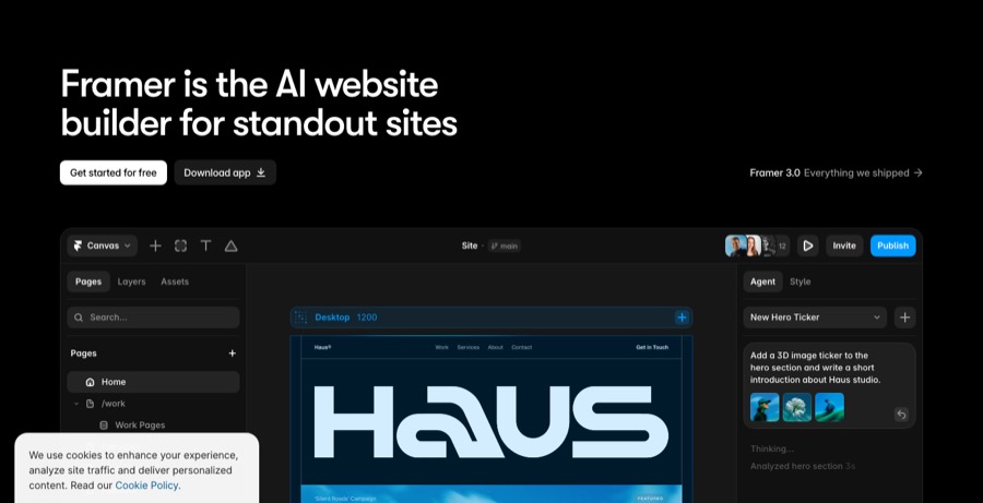 Framer homepage: the AI website builder for designers