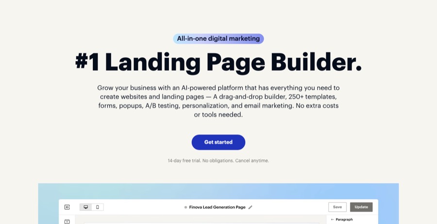 Instapage homepage: the landing page platform for ad campaigns